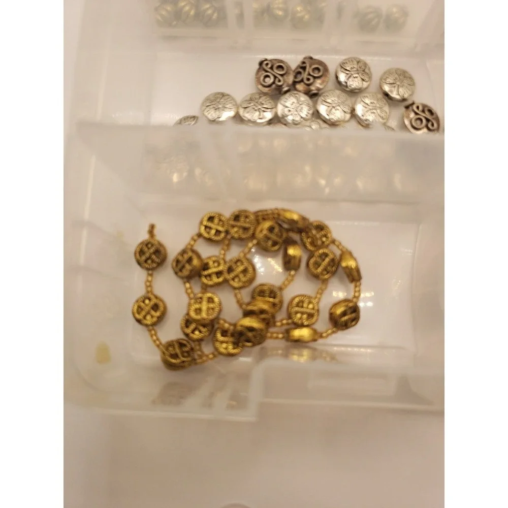 Assorted Jewelry Bead Lot Over 1lb Metallic Silver Gold Copper Spacers Findings